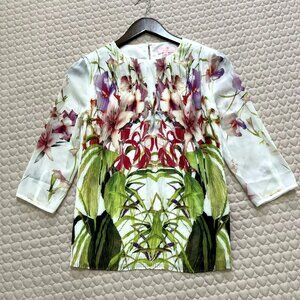 NWOT Ted Baker Zumbel Mirrored Tropics Pleated Blouse Size 0